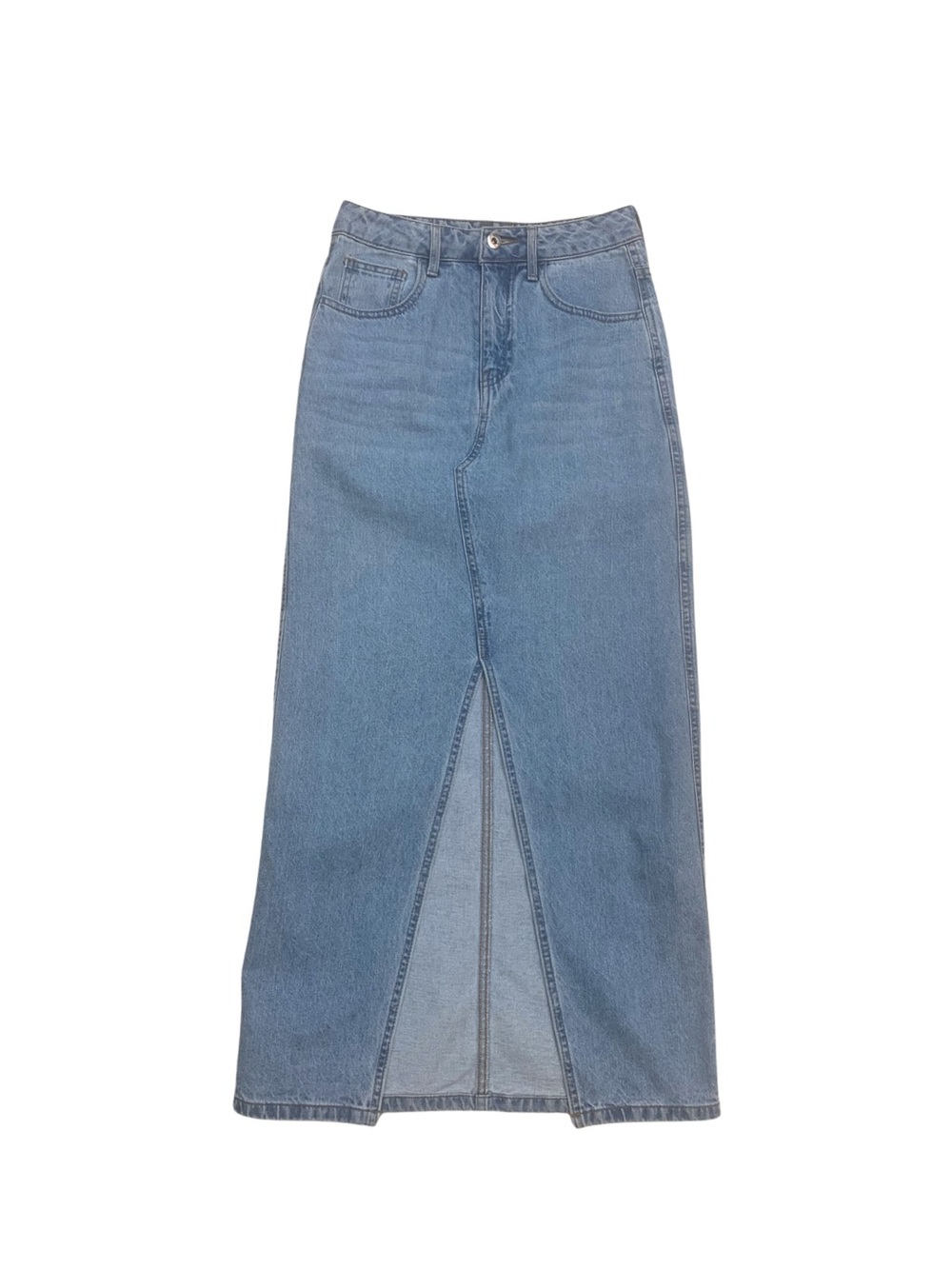 Blue Denim Maxi Skirt Slit Long Blue Jean Preppy 90s Minimalism Americana Boho